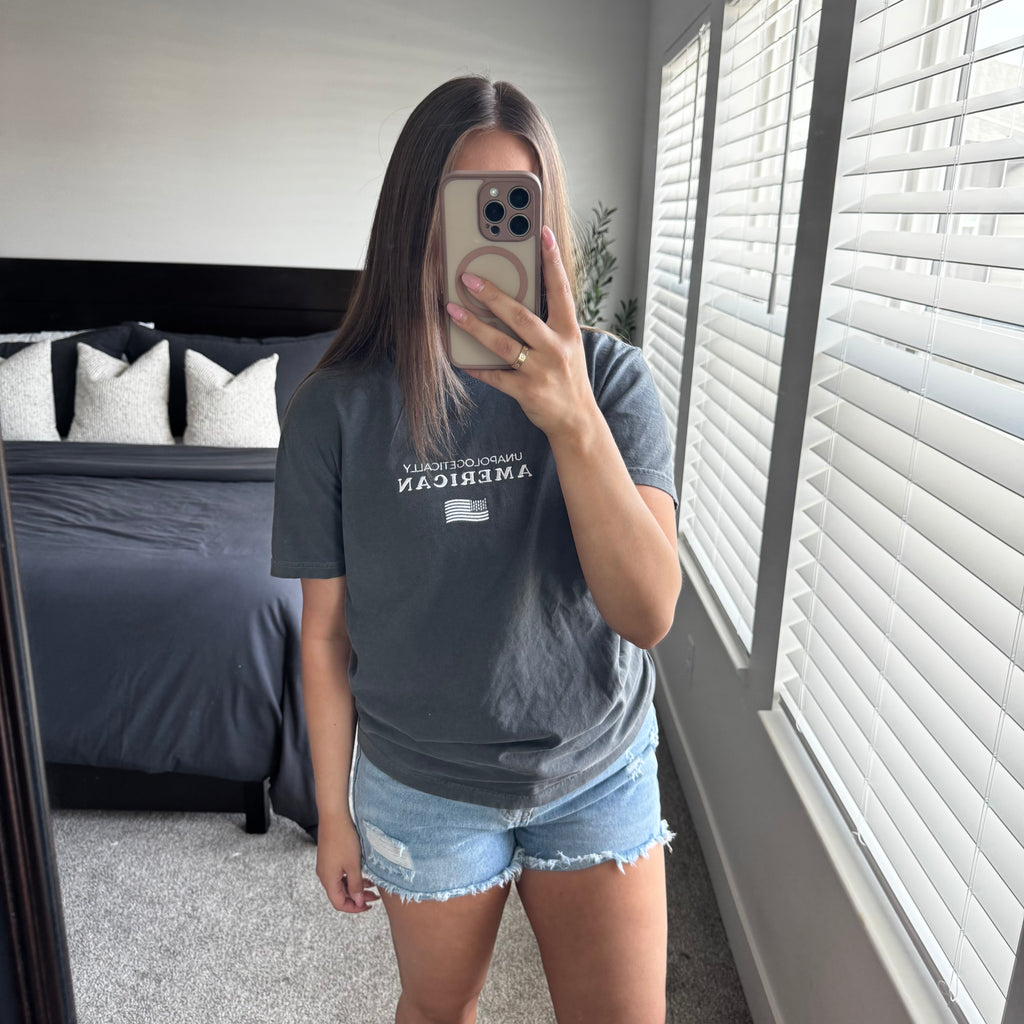 "Unapologetically American" Comfort Colors Tee (Pepper)